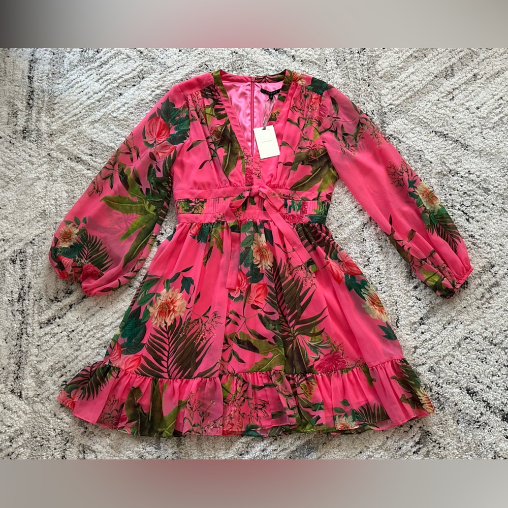 Alex Marie Vibrant Pink Floral Long Sleeve Dress - Picture 2 of 16